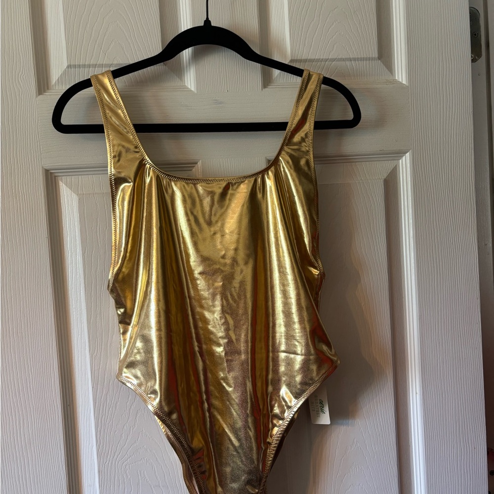 aerie Metallic Gold Women’s One-Piece Swimsuit/Bodysuit